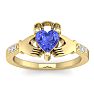 1 Carat Heart Shape Tanzanite and Diamond Claddagh Ring In 14 Karat Yellow Gold Image-1