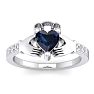 1 1/5 Carat Heart Shape Sapphire and Diamond Claddagh Ring In 14 Karat White Gold Image-1