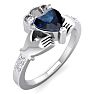 1 1/5 Carat Heart Shape Sapphire and Diamond Claddagh Ring In 14 Karat White Gold Image-2