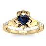 1 1/5 Carat Heart Shape Sapphire and Diamond Claddagh Ring In 14 Karat Yellow Gold Image-1