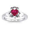 1 Carat Heart Shape Ruby and Diamond Claddagh Ring In 14 Karat White Gold Image-1