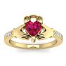 1 Carat Heart Shape Ruby and Diamond Claddagh Ring In 14 Karat Yellow Gold Image-1