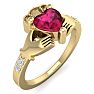1 Carat Heart Shape Ruby and Diamond Claddagh Ring In 14 Karat Yellow Gold Image-2