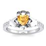 3/4 Carat Heart Shape Citrine and Diamond Claddagh Ring In 14 Karat White Gold Image-1