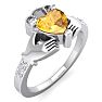 3/4 Carat Heart Shape Citrine and Diamond Claddagh Ring In 14 Karat White Gold Image-2