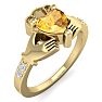 3/4 Carat Heart Shape Citrine and Diamond Claddagh Ring In 14 Karat Yellow Gold Image-2