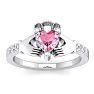 Pink Gemstones 1 Carat Heart Shape Pink Topaz and Diamond Claddagh Ring In 14 Karat White Gold Image-1