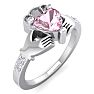 Pink Gemstones 1 Carat Heart Shape Pink Topaz and Diamond Claddagh Ring In 14 Karat White Gold Image-2