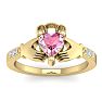 Pink Gemstones 1 Carat Heart Shape Pink Topaz and Diamond Claddagh Ring In 14 Karat Yellow Gold Image-1