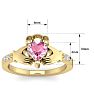 Pink Gemstones 1 Carat Heart Shape Pink Topaz and Diamond Claddagh Ring In 14 Karat Yellow Gold Image-5