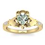 3/4 Carat Heart Shape Green Amethyst and Diamond Claddagh Ring In 14 Karat Yellow Gold Image-1