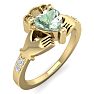 3/4 Carat Heart Shape Green Amethyst and Diamond Claddagh Ring In 14 Karat Yellow Gold Image-2