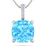 1 1/5 Carat Cushion Cut Blue Topaz and Hidden Halo Diamond Necklace In 14 Karat White Gold, 18 Inches Image-1