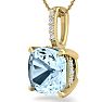 Aquamarine Necklace: Aquamarine Jewelry: 3/4 Carat Cushion Cut Aquamarine and Hidden Halo Diamond Necklace In 14 Karat Yellow Gold, 18 Inches Image-2