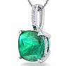 1-1/10 Carat Cushion Shape Emerald Necklaces With Hidden Diamond Halo In 14 Karat White Gold, 18 Inch Chain Image-2