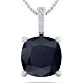 1 1/10 Carat Cushion Cut Sapphire and Hidden Halo Diamond Necklace In 14 Karat White Gold, 18 Inches Image-1