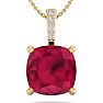 1 1/2 Carat Cushion Cut Ruby and Hidden Halo Diamond Necklace In 14 Karat Yellow Gold, 18 Inches Image-1