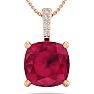 1 1/2 Carat Cushion Cut Ruby and Hidden Halo Diamond Necklace In 14 Karat Rose Gold, 18 Inches Image-1