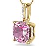 Pink Gemstones 1 1/5 Carat Cushion Cut Pink Topaz and Hidden Halo Diamond Necklace In 14 Karat Yellow Gold, 18 Inches Image-2
