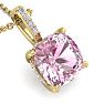 Pink Gemstones 1 1/5 Carat Cushion Cut Pink Topaz and Hidden Halo Diamond Necklace In 14 Karat Yellow Gold, 18 Inches Image-4