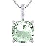 1 Carat Cushion Cut Green Amethyst and Hidden Halo Diamond Necklace In 14 Karat White Gold, 18 Inches Image-1