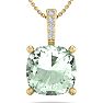 1 Carat Cushion Cut Green Amethyst and Hidden Halo Diamond Necklace In 14 Karat Yellow Gold, 18 Inches Image-1