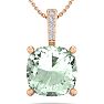 1 Carat Cushion Cut Green Amethyst and Hidden Halo Diamond Necklace In 14 Karat Rose Gold, 18 Inches Image-1