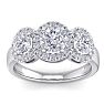 2 1/2 Carat Round Shape Halo Diamond Three Stone Ring In 14K White Gold Image-1