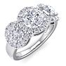 2 1/2 Carat Round Shape Halo Diamond Three Stone Ring In 14K White Gold Image-2
