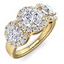 2 1/2 Carat Round Shape Halo Diamond Three Stone Ring In 14K Yellow Gold Image-2