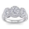 2 1/2 Carat Round Shape Halo Diamond Three Stone Ring In 14K White Gold. Incredible Value For A Large Fiery Diamond Ring Image-1