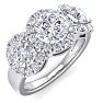 2 1/2 Carat Round Shape Halo Diamond Three Stone Ring In 14K White Gold. Incredible Value For A Large Fiery Diamond Ring Image-2