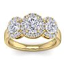 2 1/2 Carat Round Shape Halo Diamond Three Stone Ring In 14K Yellow Gold. Incredible Value For A Large Fiery Diamond Ring Image-1