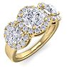2 1/2 Carat Round Shape Halo Diamond Three Stone Ring In 14K Yellow Gold. Incredible Value For A Large Fiery Diamond Ring Image-2
