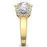 2 1/2 Carat Round Shape Halo Diamond Three Stone Ring In 14K Yellow Gold. Incredible Value For A Large Fiery Diamond Ring Image-4