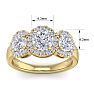 2 1/2 Carat Round Shape Halo Diamond Three Stone Ring In 14K Yellow Gold. Incredible Value For A Large Fiery Diamond Ring Image-5