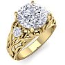 3 1/4 Carat Round Shape Diamond Intricate Vine Engagement Ring In 14 Karat Yellow Gold Image-2