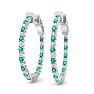 1 Carat Emerald and Diamond Hoop Earrings In 14 Karat White Gold, 3/4 Inch Image-1