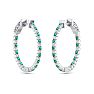 1 Carat Emerald and Diamond Hoop Earrings In 14 Karat White Gold, 3/4 Inch Image-3