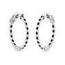 1 Carat Sapphire and Diamond Hoop Earrings In 14 Karat White Gold, 3/4 Inch Image-3