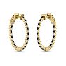 1 Carat Sapphire and Diamond Hoop Earrings In 14 Karat Yellow Gold, 3/4 Inch Image-3