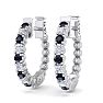 1/2 Carat Sapphire and Diamond Hoop Earrings In 14 Karat White Gold, 1/2 Inch Image-1