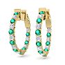 2 Carat Emerald and Diamond Hoop Earrings In 14 Karat Yellow Gold, 3/4 Inch Image-1