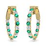2 Carat Emerald and Diamond Hoop Earrings In 14 Karat Yellow Gold, 3/4 Inch Image-3