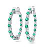 3 Carat Emerald and Diamond Hoop Earrings In 14 Karat White Gold, 3/4 Inch Image-1