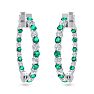 3 Carat Emerald and Diamond Hoop Earrings In 14 Karat White Gold, 3/4 Inch Image-2