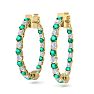 3 Carat Emerald and Diamond Hoop Earrings In 14 Karat Yellow Gold, 3/4 Inch Image-1