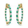 3 Carat Emerald and Diamond Hoop Earrings In 14 Karat Yellow Gold, 3/4 Inch Image-2