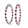 5 Carat Ruby and Diamond Hoop Earrings In 14 Karat White Gold, 1 1/4 Inch Image-1