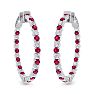 5 Carat Ruby and Diamond Hoop Earrings In 14 Karat White Gold, 1 1/4 Inch Image-3